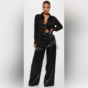 Black Satin Pants Set